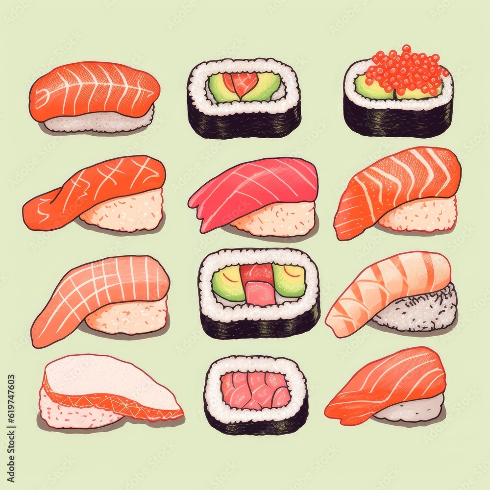 Sushi in retro style. Generative AI Sushi in retro style. Generative AI