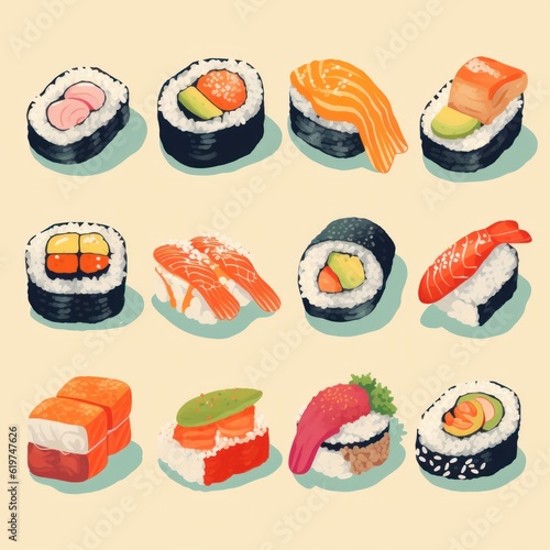 Sushi in retro style. Generative AI