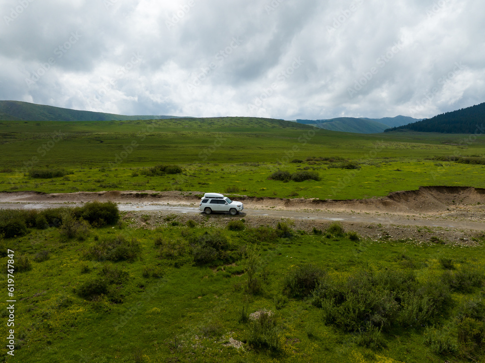 4 wheel drive, 4runner, 4wd, 4x4, aerial view, asia, automobile, beautiful, blue, car, china, elevation, explore, grassland, high altitude, high land, highland, mountain, nature, off road, off-road, o