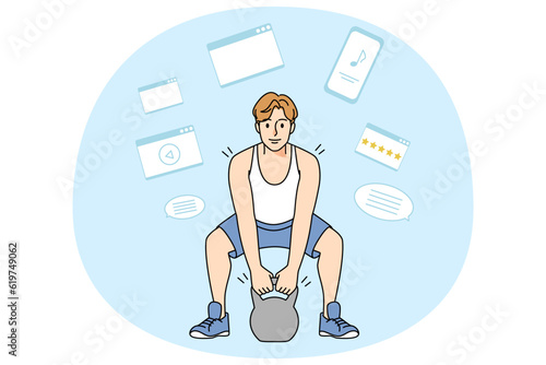 Strong man workout with barbell in gym