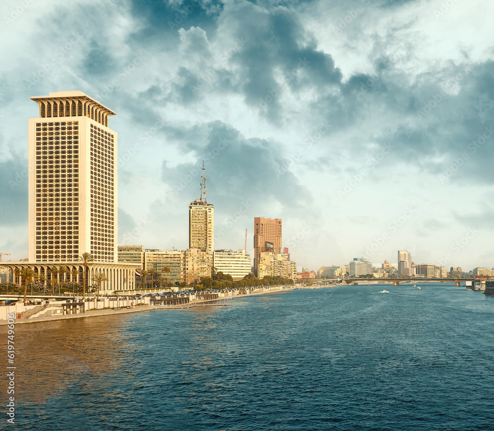 Egypt, Cairo View of Nile River and Modern Skyscrapers, Buildings in