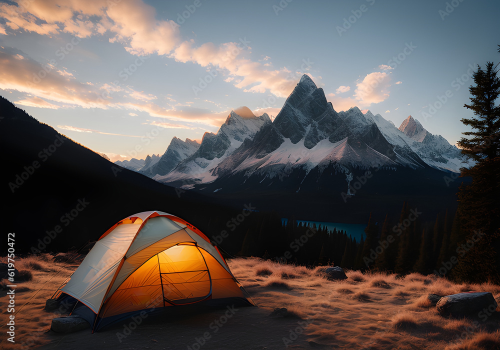 zelt camper camping zeltplatz  natur sunset generative ki ai fiktiv