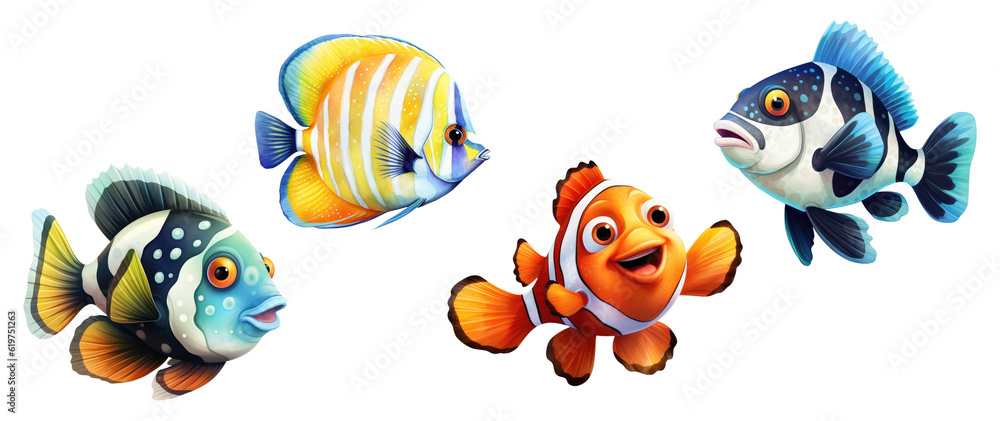 Cute Fish Collection. Generative AI Cute Fish Collection. Generative AI