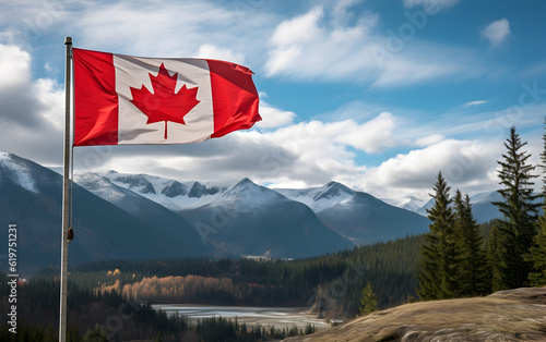 canadian flag in the mountains