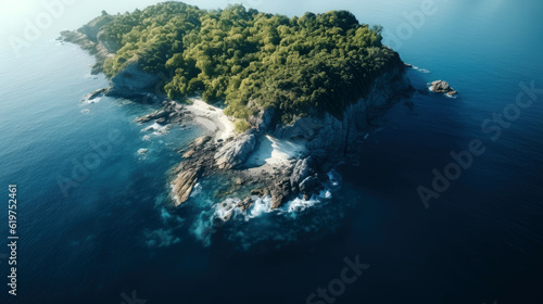 Drone shot of a beautiful tropical island in the ocean created with generative ai