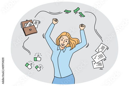 Smiling businesswoman celebrate successful business deal