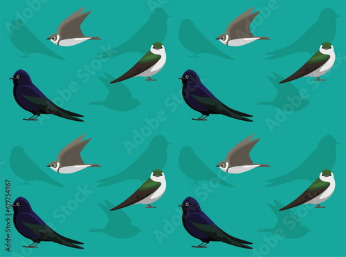 Bird Swallow Martin Cute Cartoon Seamless Wallpaper Background