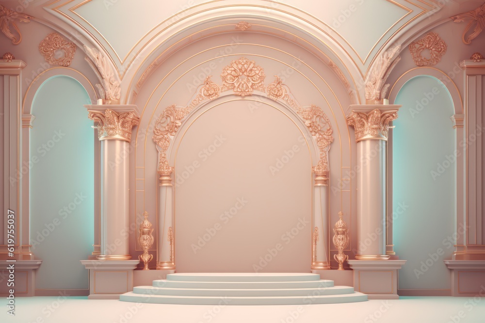 Baroque podium background with intricate ornamentation, lavish gilding, and majestic motifs.