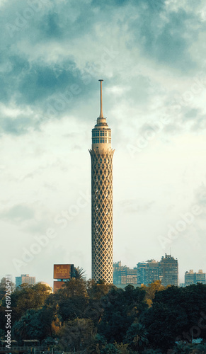 Egypt, Cairo - Cairo Tower with Buildings, Zamalek, Sunset View.