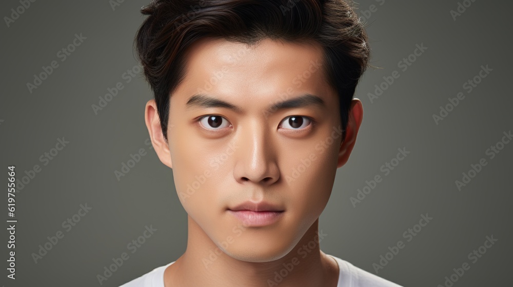 Mockup, portrait and half eyes of a man isolated on a grey background in studio. Serious, Asian and closeup face of a person with space for expression, looking handsome with generative ai Mockup, portrait and half eyes of a man isolated on a grey background in studio. Serious, Asian and closeup face of a person with space for expression, looking handsome with generative ai