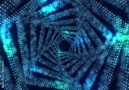 Portal with light effects. Neon particles tunnel. Abstract technology background. Vector illustration.