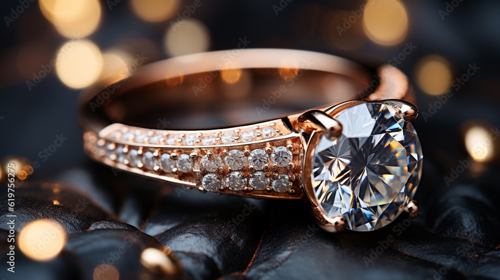 Close up of an elegant engagement diamond ring. Generative Ai Close up of an elegant engagement diamond ring. Generative Ai