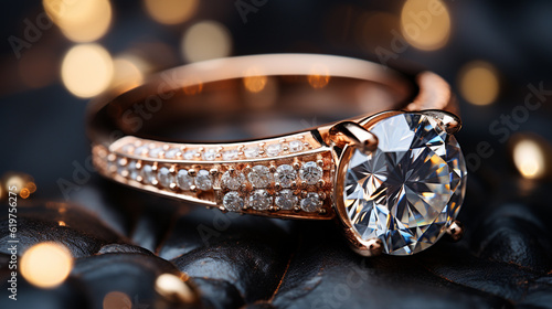 Close up of an elegant engagement diamond ring. Generative Ai