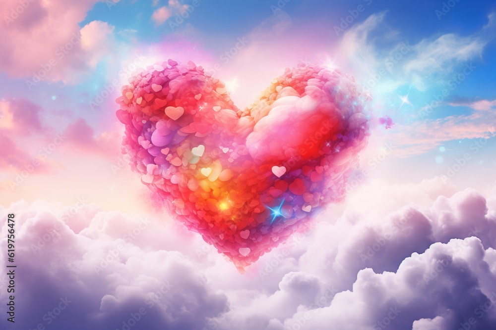 beautiful colorful heart in the clouds as valentine day background, made with generative ai
beautiful colorful heart in the clouds as valentine day background, made with generative ai