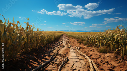 Drought in a cornfield. Generative Ai