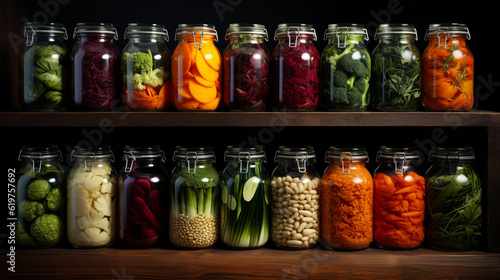 Fermented vegetables in jars. Generative Ai