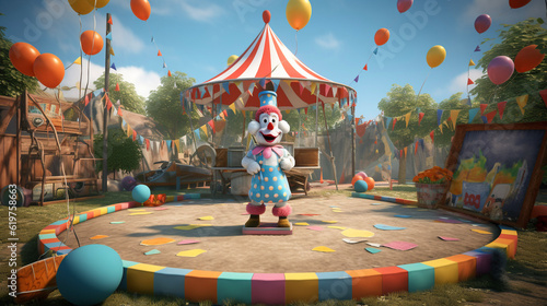 Childbook illustration circus clown in the park [AI generative]