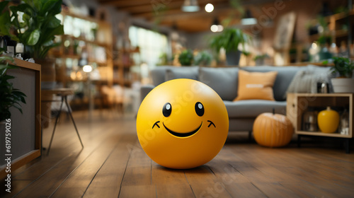 Positivity in the demonstrated by a yellow smiling ball. Generative Ai