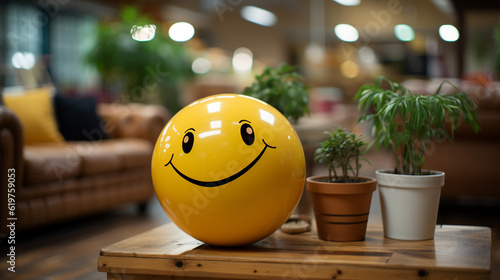 Positivity in the demonstrated by a yellow smiling ball. Generative Ai