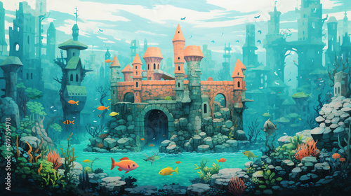 Castle underwater, childbook illustration [AI generative] © rupinder