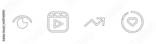 Outline vector of Viewers, reels, advertisment,and love story icon set, vector, social media button icon, sign, symbol and grapic design.