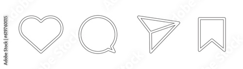 Outline vector of Love, comment, share and save icon set, vector, social media button icon, sign, symbol and grapic design.