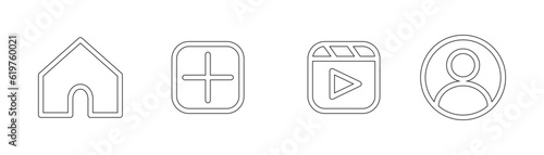 Outline vector of home, new post, new reels user profiles icon set, vector, social media button icon, sign, symbol and grapic design.