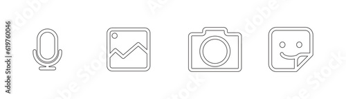Outline vector of voice note, pictures, camera, stickers icon set, vector, social media button icon, sign, symbol and grapic design.
