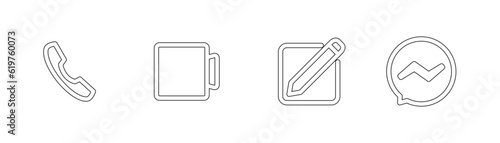 Outline vector of phone, video call, create direct messages,  direct messages icon set, vector, social media button icon, sign, symbol and grapic design.