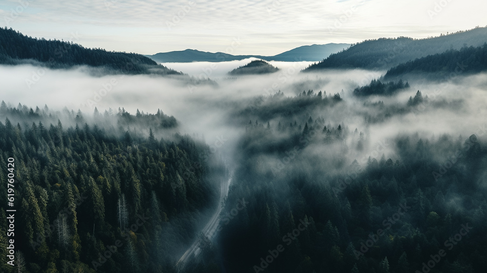Foggy drone photo from DJI Mini Pro 3 , taken in Willamette National Forest Oregon 