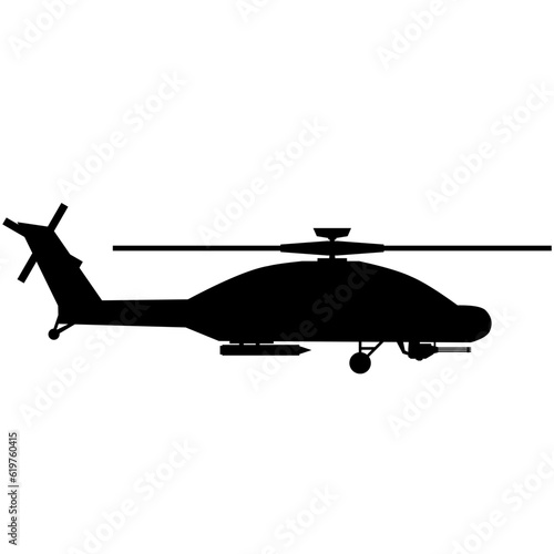 Helicopter icon vector illustration. Attack helicopter silhouette for icon, symbol or sign. Attack helicopter symbol for design about military, war, battlefield, bunker, base and aerial strike