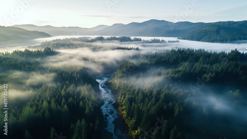 Foggy drone photo from DJI Mini Pro 3 , taken in Willamette National Forest Oregon 