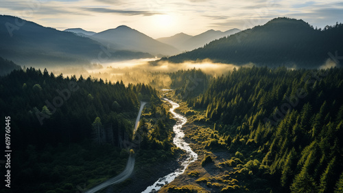 Sunset drone photo from DJI Mini Pro 3 , taken in Willamette National Forest Oregon  photo