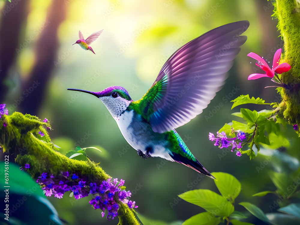 Fototapeta premium Hummingbird colorful in the wild nature.ai generated