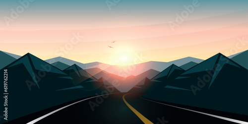 highway in the mountains roadtrip holiday adventure vector illustration EPS10