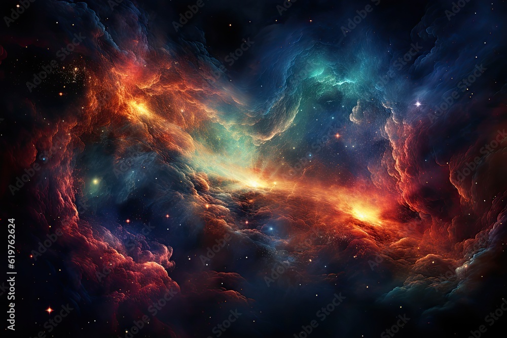 Abstract visualization of fractal realms. Colorful cloudy space