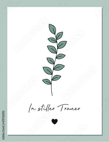 condolence card with floral tendril in silent mourning vector illustration EPS10