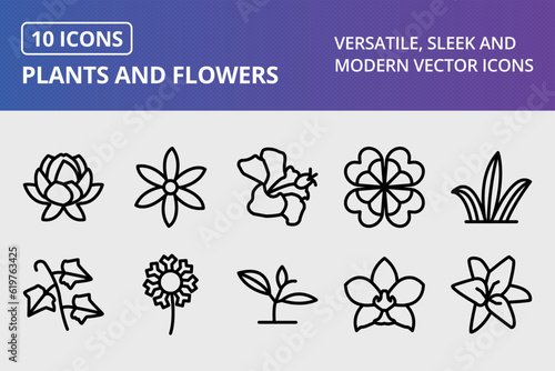 Vector Plants And Flowers Icon Set
