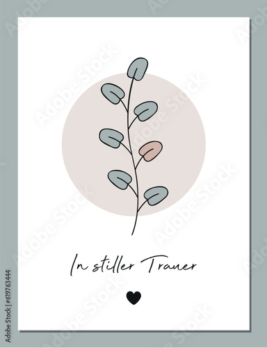 condolence card with floral tendril in silent mourning vector illustration EPS10
