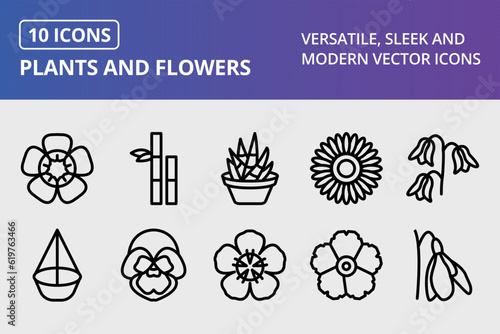 Vector Plants And Flowers Icon Set
