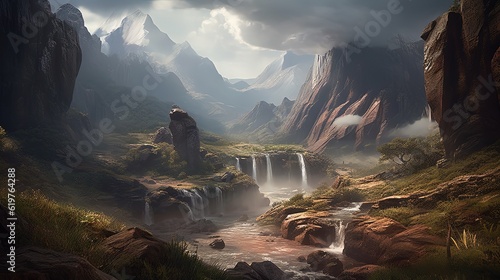 Breathtaking view of landscape with mountains. Generative AI