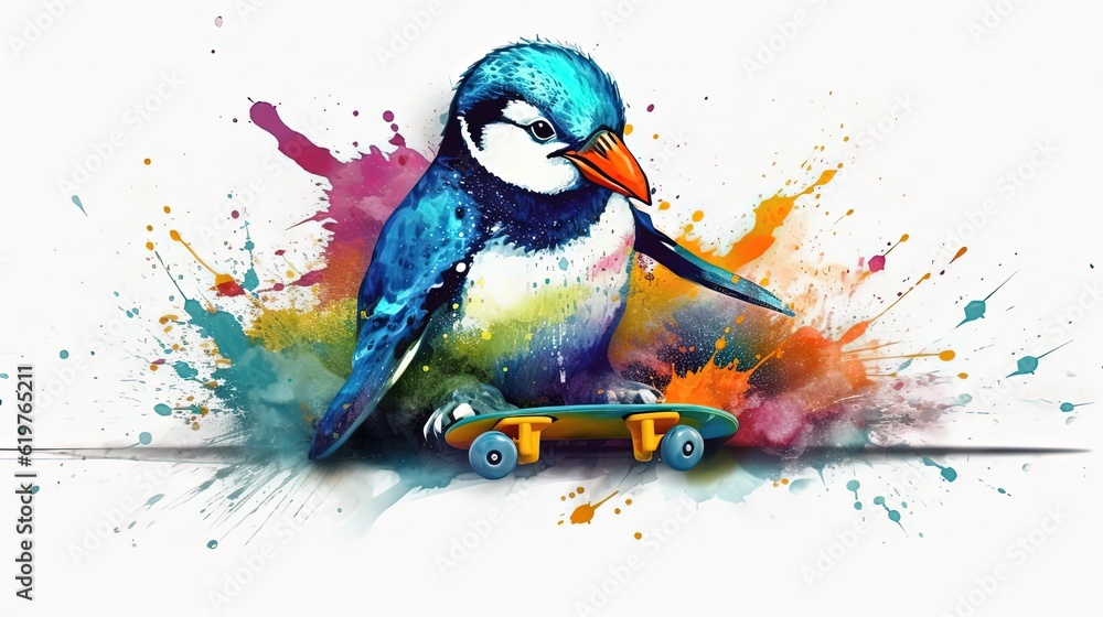 Colorful penguin in style of vector illustration. Generative AI