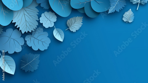 Autumn sale blue background with paper cut leaf.