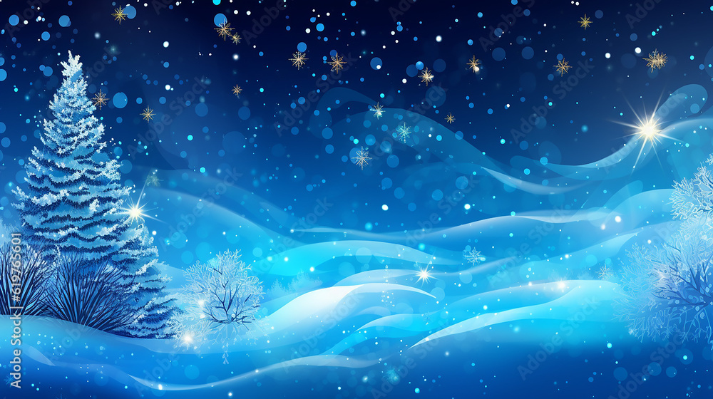 Fototapeta premium Christmas and New Year glowing blue banner