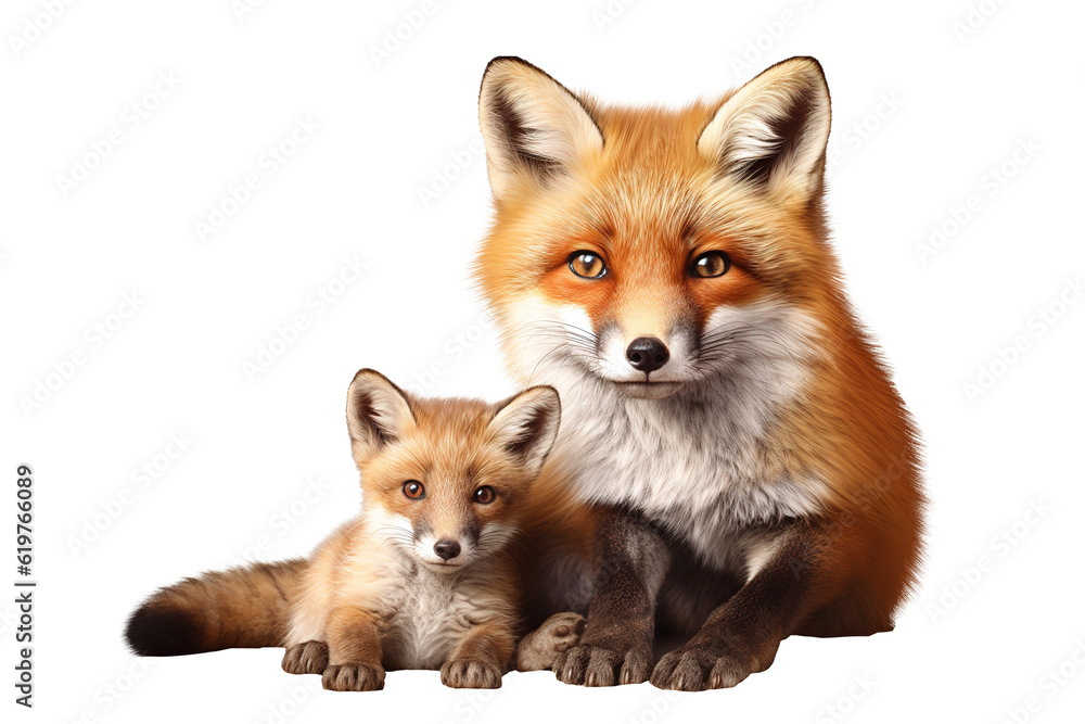 Fototapeta premium Fox and baby isolated