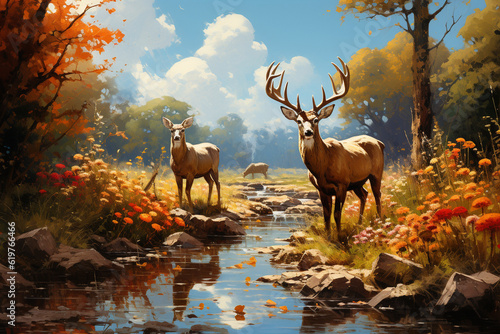 various game animals, such as deer, ducks, or pheasants, showcasing their natural beauty and anatomy, allowing viewers to appreciate the diversity of wildlife pursued in hunting. Generative AI © forenna