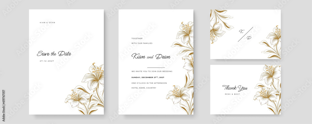 vector hand drawn minimal wedding invitation template