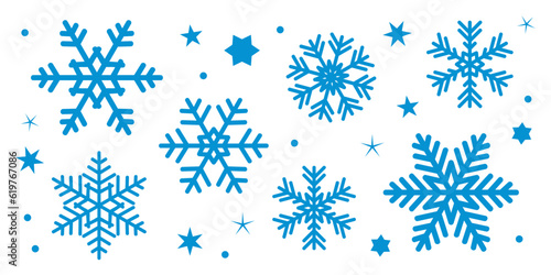 set of different blue snowflakes winter christmas decoration isolated vector illustration EPS10