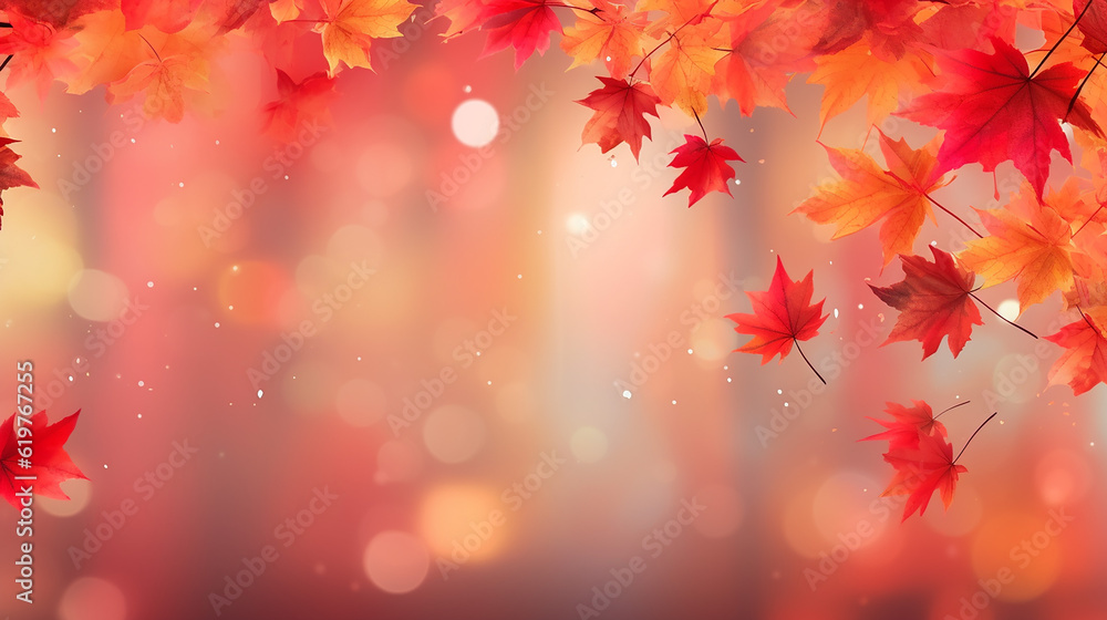 Fall background with blurred flying red leaves autum. generative AI. Fall background with blurred flying red leaves autum. generative AI.