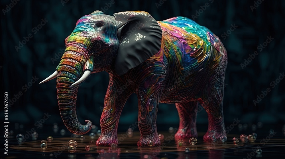 Obraz premium Luminous multicolored elephant statuette. Elephant figurine. Generative AI